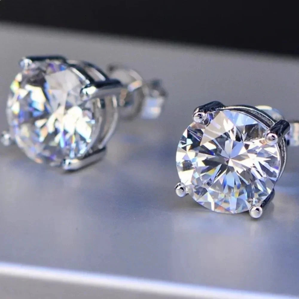 925 Sterling Silver Diamond Round Stud Earrings